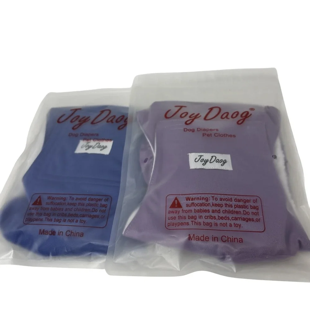 JoyDaog 2 Pack Reusable Male Dog Belly Bands Blue Purple Size Medium Puppy Wraps